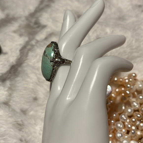 18k white gold turquoise ring - Picture 6 of 8
